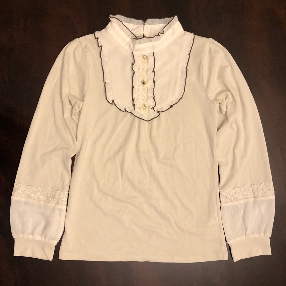 Axes Femme White Cream Long Sleeve Blouse Top Womens Size Medium Mock Flare Neck
